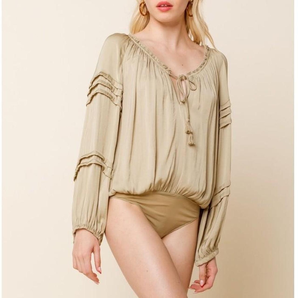 Intimately Free People All Tucks Loose long sleeve body suit in Olive